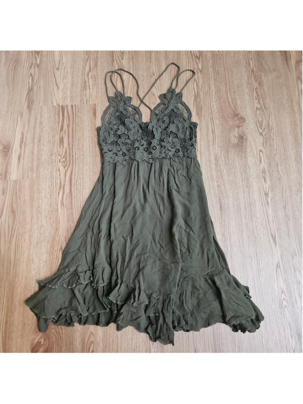 Free People Adella Mini Dress Lace Boho Green Womens Small Asymmetrical